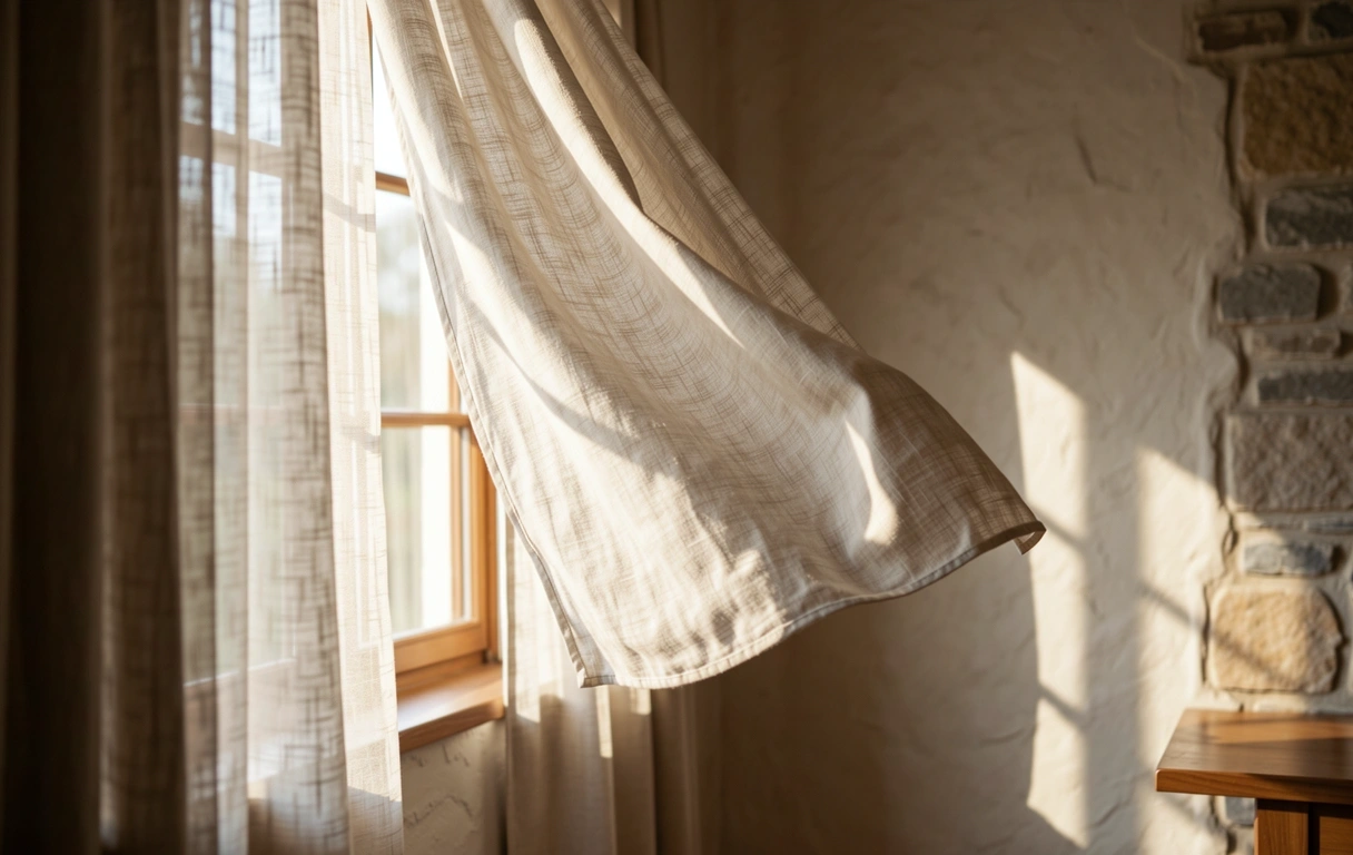 Sanftes Sonnenlicht auf Leinenstoffen